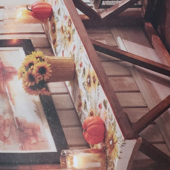 The Farmhouse Rachel Ashwell 72 x 16 Beaded Sunflower Fringed Table Runner - Picture 2 of 8